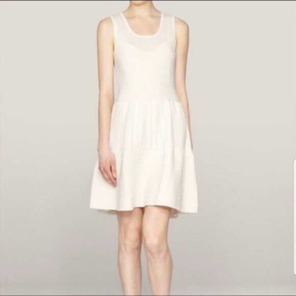 Sandro Cream Knit Scoop Neck Dress Size 2 Neutral Minimalist - Picture 1 of 11